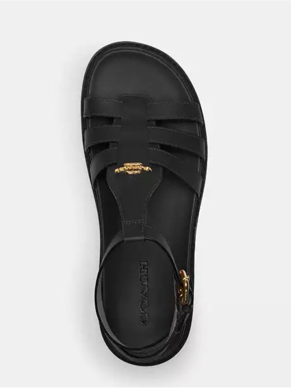 Coach Black Leather Strappy Franny Sandals with Gold Accent - Picture 3 of 3